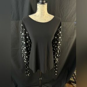 Women’s Black Blouse with Sheer Patterned Sleeves - XXL